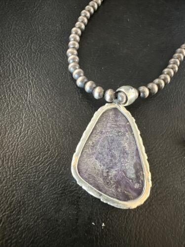 Navajo Pearls Purple Sugilite Pendant Necklace | Sterling Silver Beads | Authentic Native American Handmade | 15512