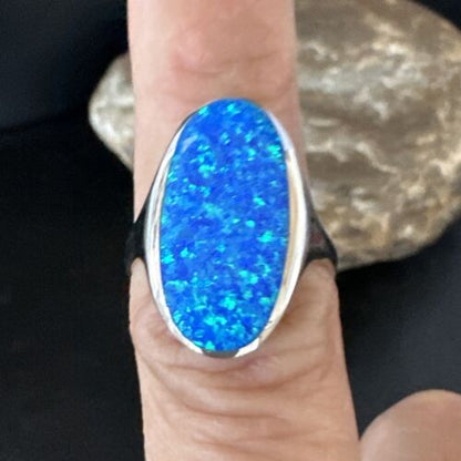 Navajo Blue Opal Inlay Pinky Ring | Sterling Silver | Sz 4 | Authentic Native American Handmade | 14969