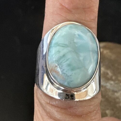 Navajo Blue Larimar Ring | Sterling Silver | Sz 7 | Authentic Native American Handmade | 17665