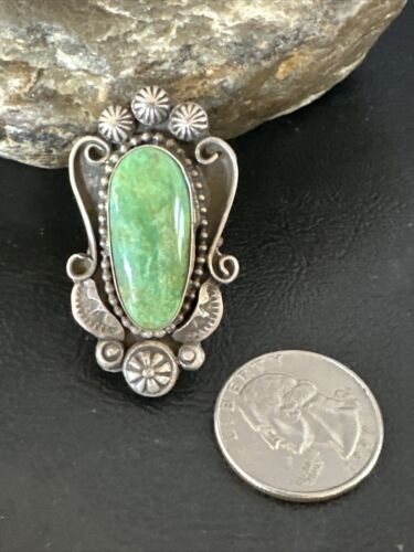 Navajo Green Turquoise Ring | Sterling Silver | Sz 8 | Authentic Native American Handmade | 15918