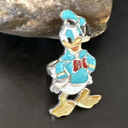 Zuni Sterling Silver Donald Duck Inlay Ring | Sz 6 Adjustable | Authentic Native American Handmade | 16560