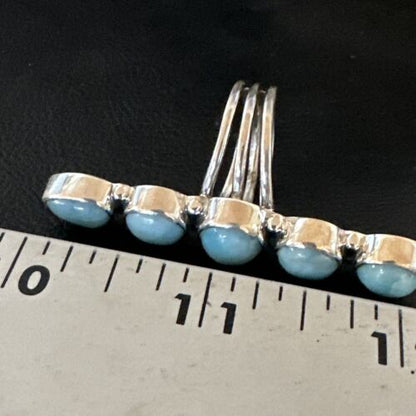 Navajo Women's Cluster Blue Larimar Ring | Authentic Native American Sterling Silver | Multi-Stone | Sz 7.5 | 16151