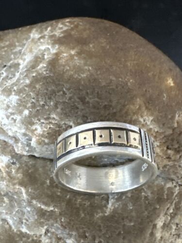 Men's Wedding Band | Navajo Stamped 14K Gold Sterling Silver Ring | Sz 10 | 15463