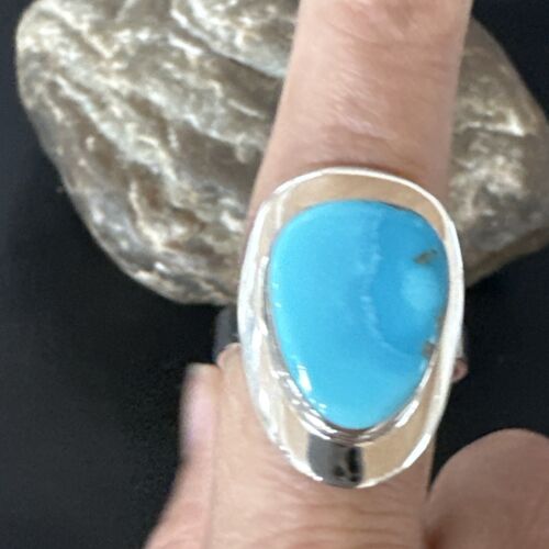Navajo Blue Turquoise Ring | Sterling Silver | Sz 10 | Authentic Native American Handmade | 16580 - Masha USA