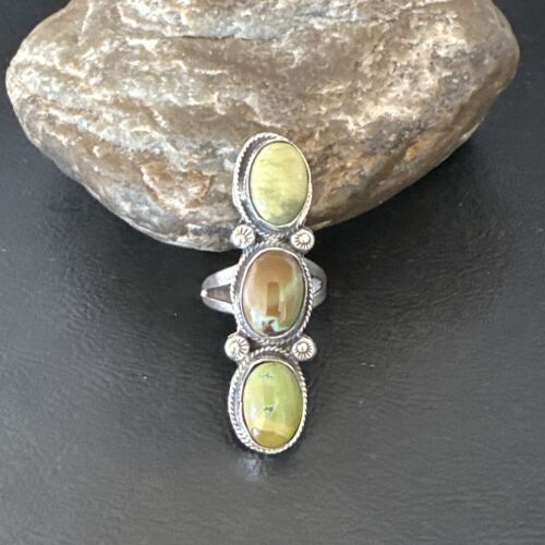 Navajo Green Royston Turquoise Multi-Stone Ring | Authentic Native American Sterling Silver | Sz 10.5 | 16723