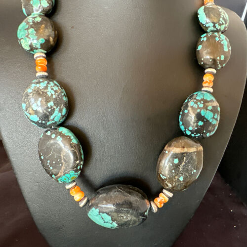 XXL Men's Chunky Spiderweb Turquoise Necklace | Navajo Sterling Silver | 21" | 16238
