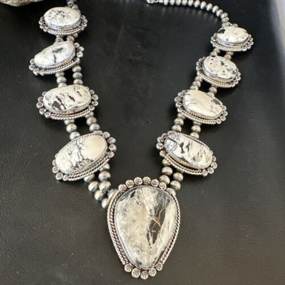 Handmade Navajo White Buffalo Turquoise Choker Necklace | Sterling Silver | 15409