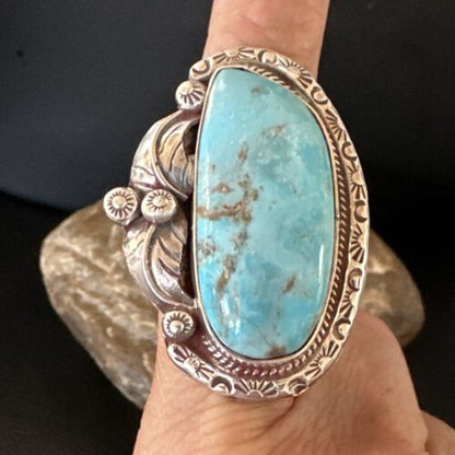 Navajo Blue Kingman Turquoise Ring | Sterling Silver | Sz 10 | Authentic Native American Handmade | 15664