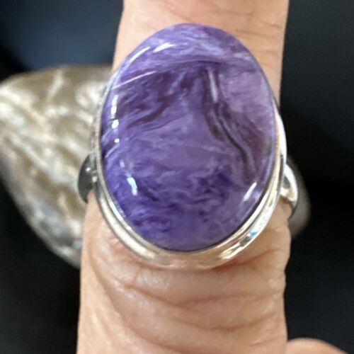 Women's Purple Charoite Navajo Oval Ring | Sterling Silver | Sz 7 | Authentic Native American Handmade | 16051