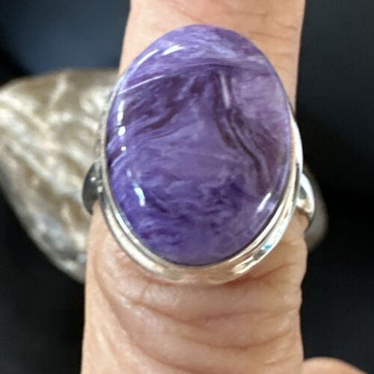 Women's Purple Charoite Navajo Oval Ring | Sterling Silver | Sz 7 | Authentic Native American Handmade | 16051