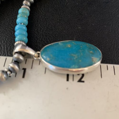 Navajo Blue Turquoise Pendant Necklace | Sterling Silver | Authentic Native American Handmade | 13867