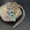 Navajo Blue Kingman Turquoise 3 Stone Cluster Pendant | Sterling Silver | Authentic Native American Handmade | 17632