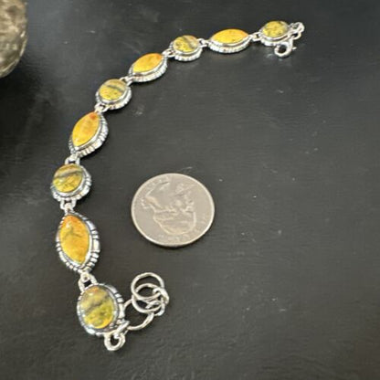 Navajo Bumblebee Jasper Link Bracelet | Sterling Silver | 8" | Authentic Native American Handmade | 16376