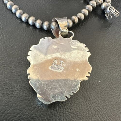 Navajo Orange Spiny Oyster Heart Pendant Necklace | Sterling Silver | Authentic Native American Handmade | 16296
