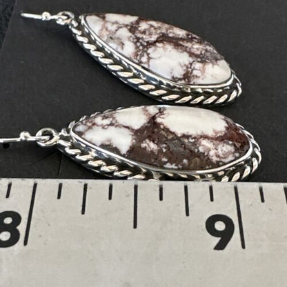 Navajo Wild Horse Turquoise Dangle Earrings | Sterling Silver | Authentic Native American Handmade | 16518