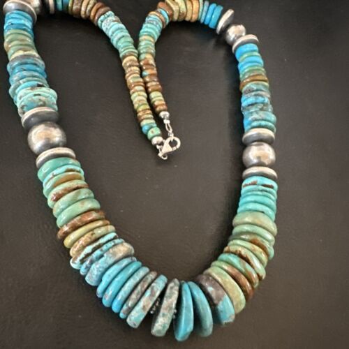 Blue-Green Turquoise Necklace | Navajo Sterling Silver | Authentic Native American Handmade | 21" | 16960