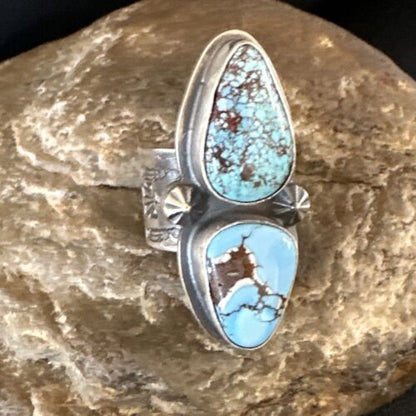 Navajo Blue Golden Hills Turquoise Multi-Stone Ring | Authentic Native American Sterling Silver | Sz 7 | 16284