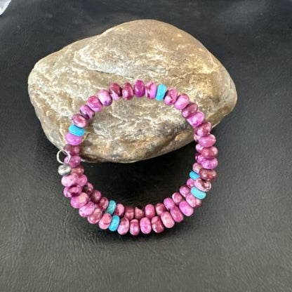 Navajo Purple Sugilite Turquoise Bead Bracelet | 6mm | Stainless Steel Memory Wire | Authentic Native American Handmade | 17613