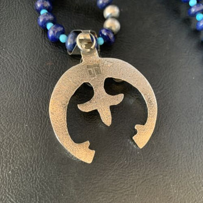 Navajo Blue Denim Lapis Turquoise Naja Pendant Necklace | Sterling Silver | Native American Handmade | 13701
