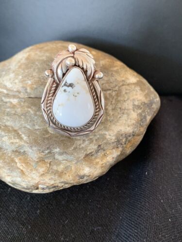 Navajo White Buffalo Turquoise Ring | Sterling Silver | Sz 9 | Authentic Native American Handmade | 00685