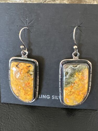 Navajo Bumblebee Jasper Earrings | Sterling Silver | Authentic Native American Handmade | 15828
