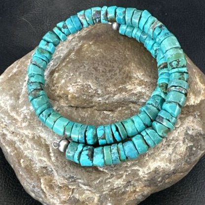 Navajo Turquoise Heishi Bracelet | Stainless Steel Memory Wire | 6mm | Authentic Native American Handmade | 17612