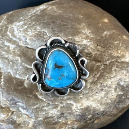 Navajo Blue Kingman Turquoise Ring | Sterling Silver | Sz 7.5 | Authentic Native American Handmade | 15894