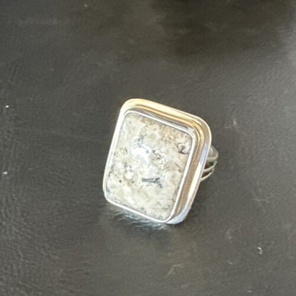 Southwestern Navajo White Buffalo Turquoise Ring | Sterling Silver | Sz 9 | 15001