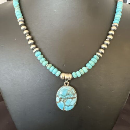 Navajo Men's Blue Spiderweb Turquoise Pendant Necklace | Sterling Silver | Authentic Native American Handmade | 17116