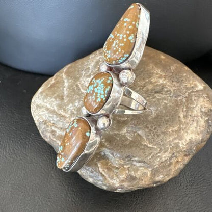 Navajo Blue Turquoise #8 Multi-Stone Ring | Authentic Native American Sterling Silver | Sz 9.5 | 16635