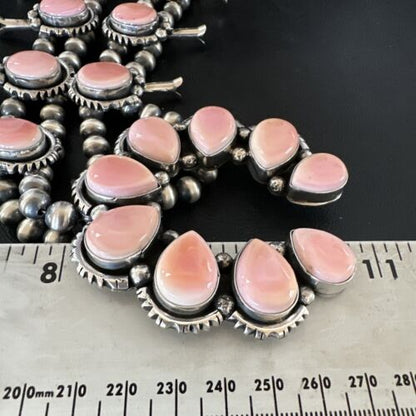 Navajo Pink Conch Squash Blossom Necklace with Naja Pendant | Authentic Native American Handmade | 17441