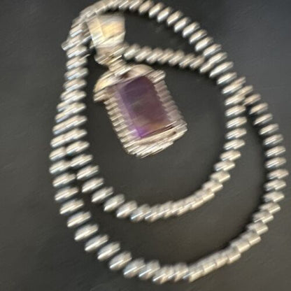 Navajo Pearls Purple Sugilite Pendant Necklace | Sterling Silver Beads | Authentic Native American Handmade | 15378
