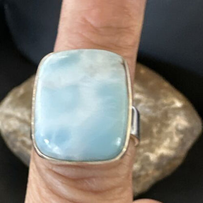 Navajo Blue Larimar Ring | Sterling Silver | Sz 7 | Authentic Native American Handmade | 17655
