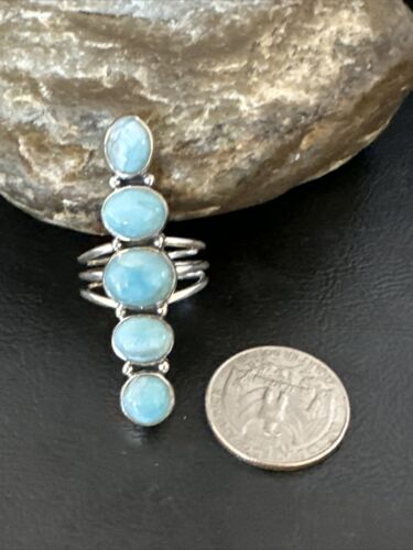 Navajo Blue Larimar Multi-Stone Ring | Authentic Native American Sterling Silver | Multi-Stone | Sz 9.5 | 15975