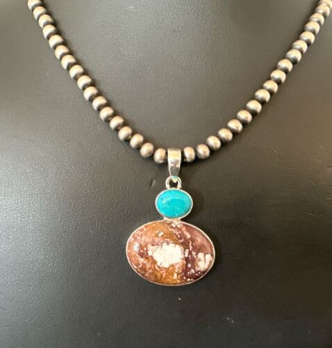 Navajo Wild Horse Blue Kingman Turquoise Necklace | Sterling Silver | 17337