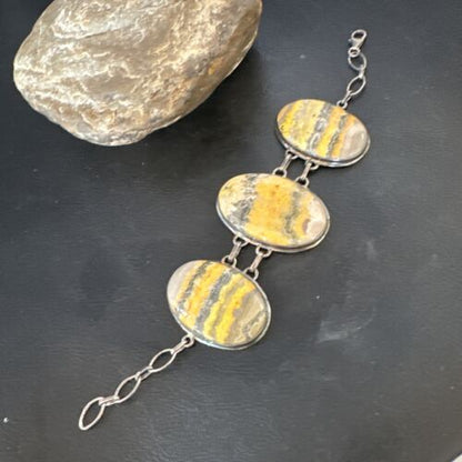 Bumblebee Jasper Navajo Sterling Silver Link Bracelet | 7.5" | Authentic Native American Handmade | 15054