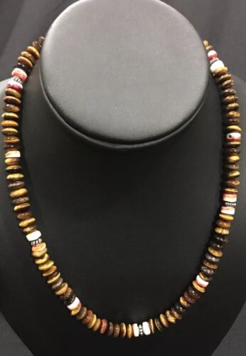Men's Tiger Eye & Spiny Oyster Necklace | Navajo Pearls | Sterling Silver | 19" | 15227