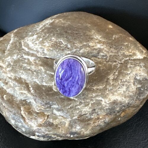Women's Purple Charoite Navajo Oval Ring | Sterling Silver | Sz 9 | Authentic Native American Handmade | 16050
