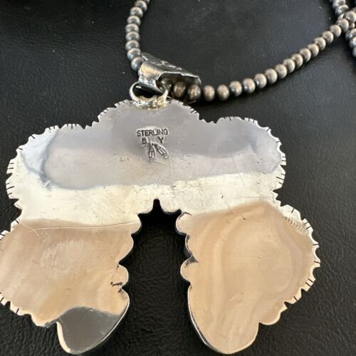 Navajo White Buffalo Turquoise Necklace Naja Pendant | Sterling Silver | Authentic Native American Handmade | 16805