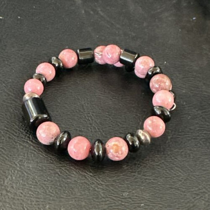 Navajo Pink Rhodochrosite Memory Wire Bracelet | Stainless Steel | Authentic Native American Handmade | 17625