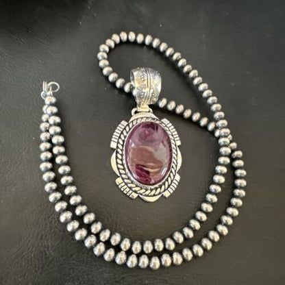 Navajo Pearls Purple Spiny Oyster Pendant | Sterling Silver | Native American Handmade | 16354
