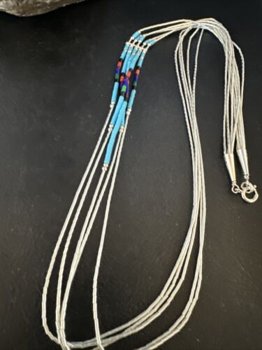 Multi-Color Liquid Silver Heishi Necklace | 5-Strand Sterling Tubes | 22" | 15047