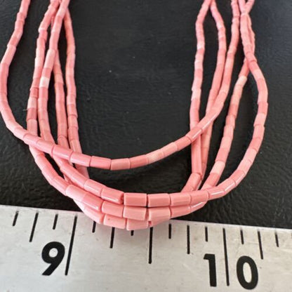 Pink Conch Tube Heishi Bead | 5 Strand Navajo Sterling Silver Necklace | 19" | 16545