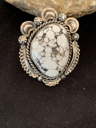 Native American Men's Navajo White Buffalo Turquoise Ring | Sterling Silver | Sz 10 | 233