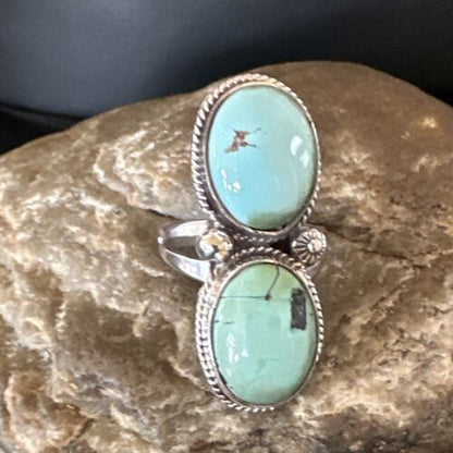 Navajo Blue Dry Creek Turquoise Multi-Stone Ring | Authentic Native American Sterling Silver | Sz 9.5 | 16737