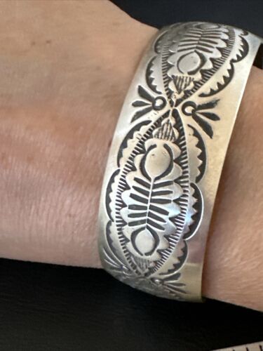 Native American Sterling Silver Navajo Stamped Cuff Bracelet | Authentic Handmade | 15984