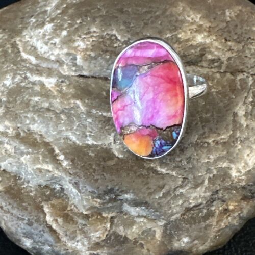 Navajo Turquoise Spiny Oyster Ring | Sterling Silver | Sz 8 | Authentic Native American Handmade | 16611