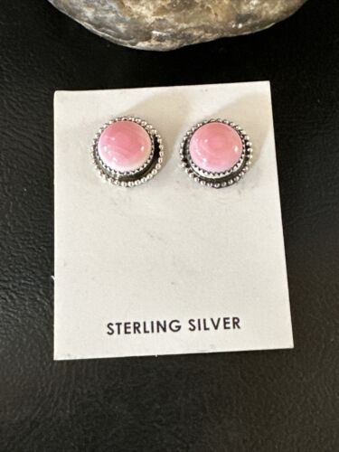 Navajo Sterling Silver Pink Conch Shell Cluster Earrings | Handmade | 16154