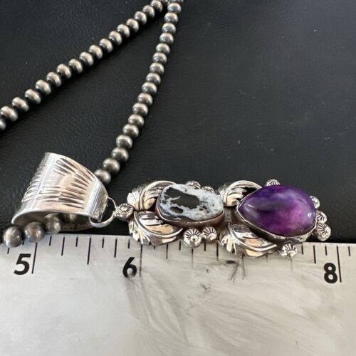 White Buffalo Turquoise & Sugilite Pendant | Navajo Pearls | Sterling Silver | Native American Handmade | 16870