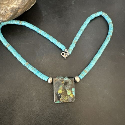 Navajo SpiderWeb Turquoise Heishi Pearls Necklace | Sterling Silver | 20" | Authentic Native American Handmade | 17091